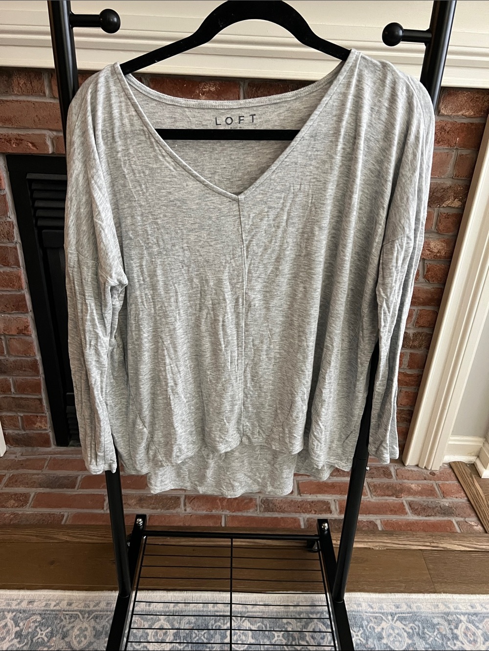 LOFT Light Gray V-Neck Long Sleeve Pullover
